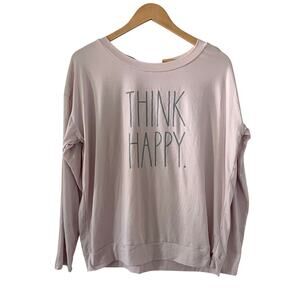 Rae Dunn Think Happy Pink Sweatshirt Crewneck Women's Size Medium